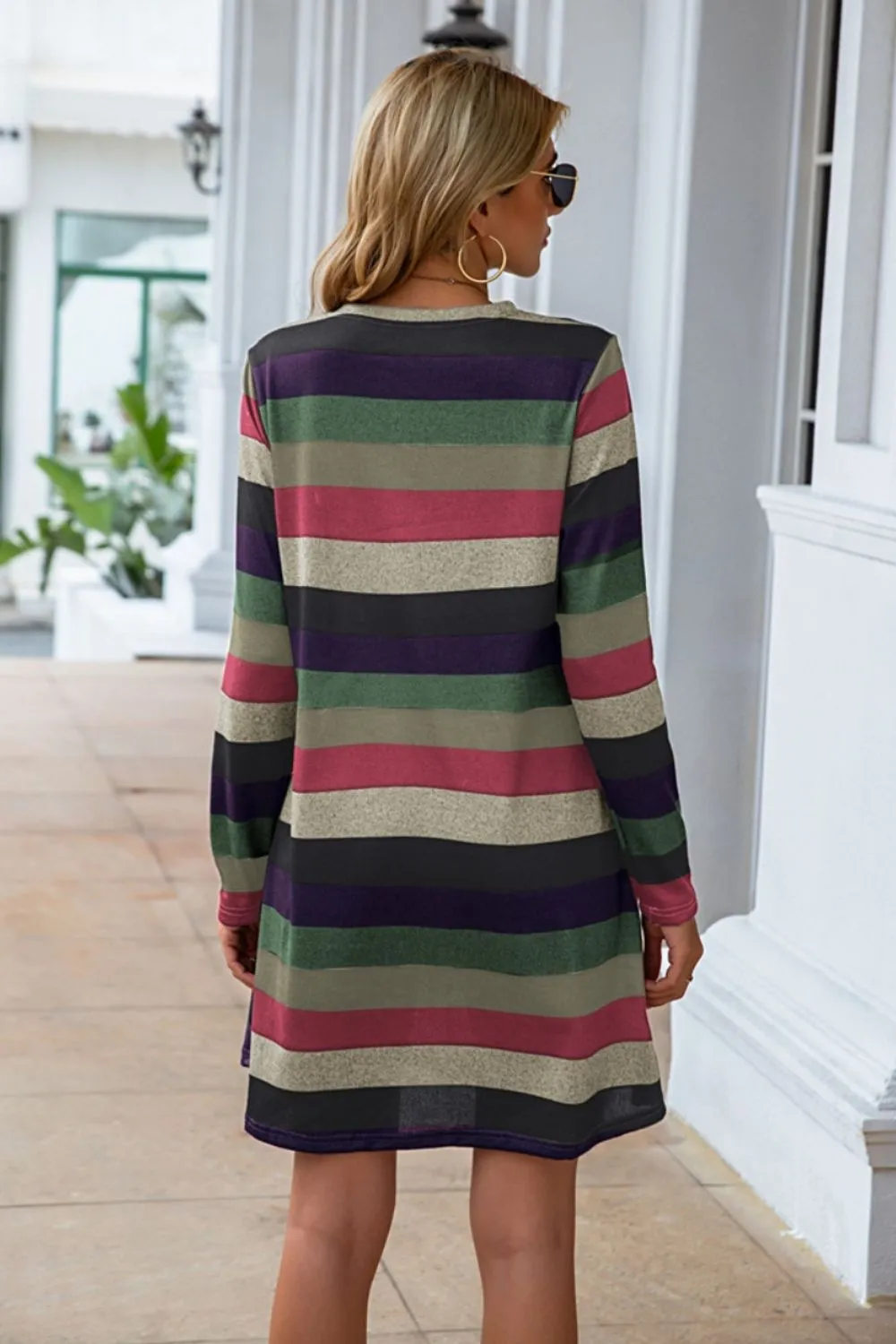 Striped Round Neck Long Sleeve Dress (4 Colors)