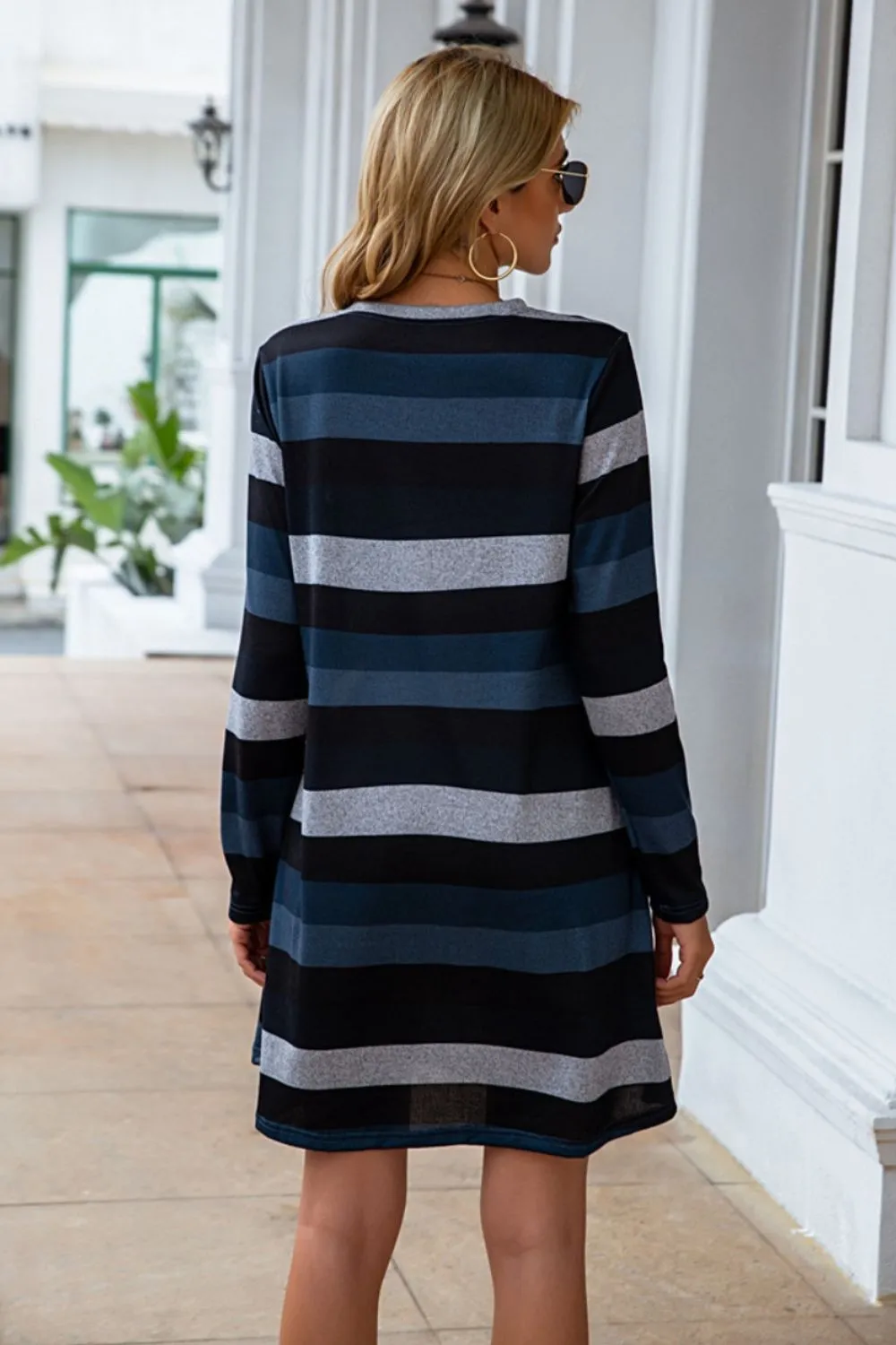 Striped Round Neck Long Sleeve Dress (4 Colors)