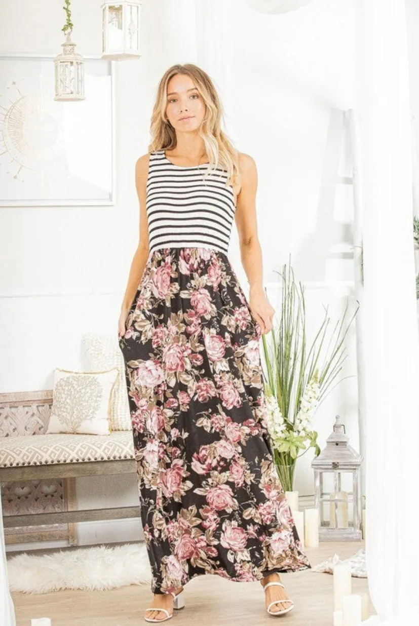 Striped Tank & Floral Maxi Dress