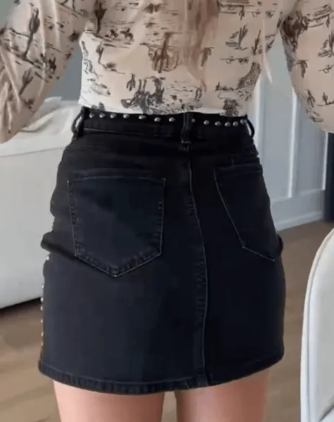 Studded Denim Mini Skirt - Black (FINAL SALE)