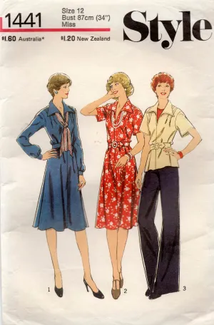 Style 1441 Womens Shirtdress & Tunic Top 1970s Vintage Sewing Pattern Size 12 Bust 34 inches