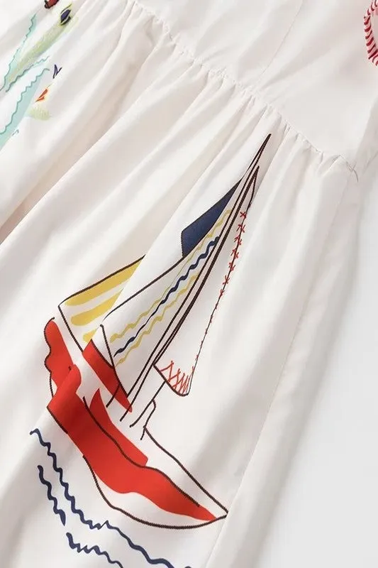 SUMMER PRINT SHORT SLEEVE ROUND NECK DRESS