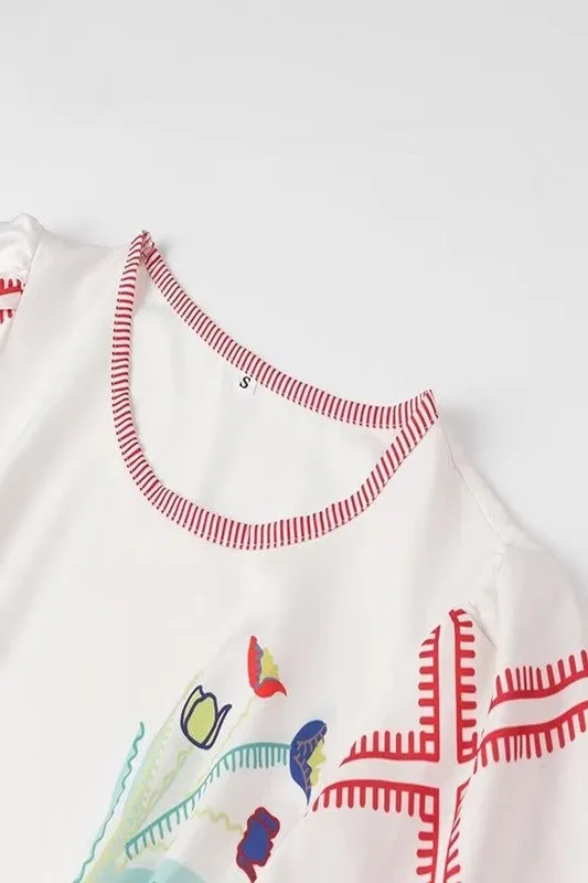 SUMMER PRINT SHORT SLEEVE ROUND NECK DRESS