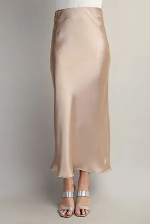 Sydney Elastic Waist Satin Skirt (Champagne)