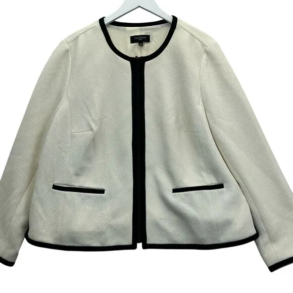 Talbots Blazer Jacket Lined Long Sleeves Women’s Size 16W Cream With Black Trim