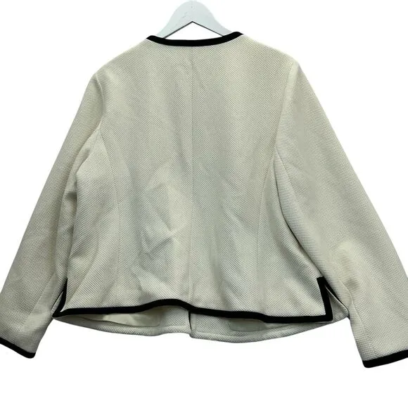Talbots Blazer Jacket Lined Long Sleeves Women’s Size 16W Cream With Black Trim