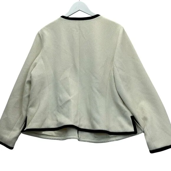 Talbots Blazer Jacket Lined Long Sleeves Women’s Size 16W Cream With Black Trim