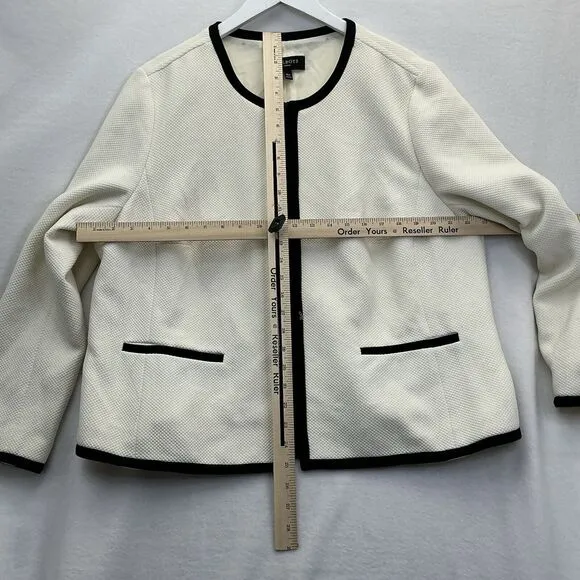 Talbots Blazer Jacket Lined Long Sleeves Women’s Size 16W Cream With Black Trim