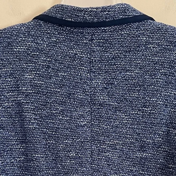 Talbots Blue Tweed Jacket Blazer Size 14 Navy Piping Trim Office Classic