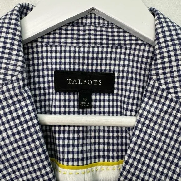 Talbots Gingham Check Blazer Jacket Blue &amp; White Print Size 10