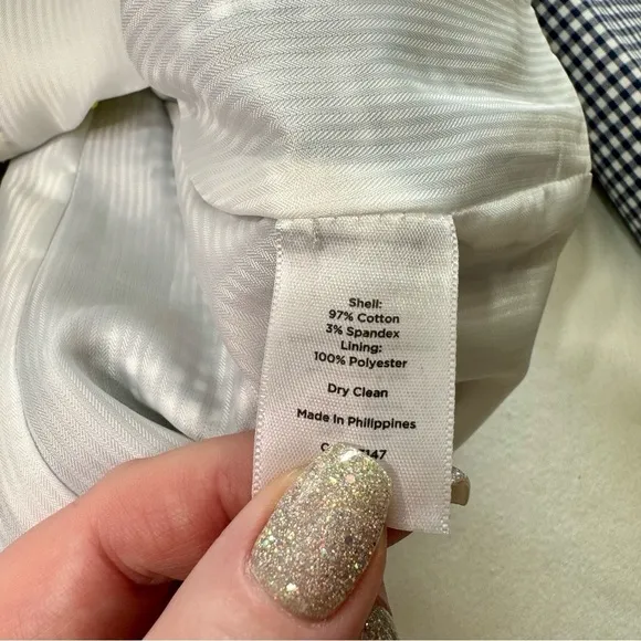 Talbots Gingham Check Blazer Jacket Blue &amp; White Print Size 10