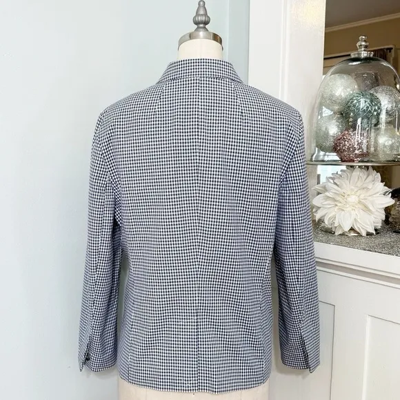 Talbots Gingham Check Blazer Jacket Blue &amp; White Print Size 10