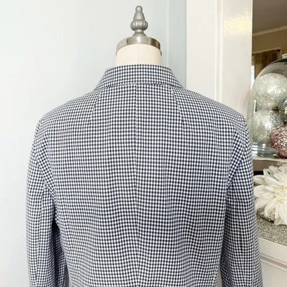 Talbots Gingham Check Blazer Jacket Blue &amp; White Print Size 10