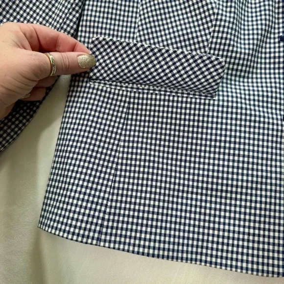 Talbots Gingham Check Blazer Jacket Blue &amp; White Print Size 10