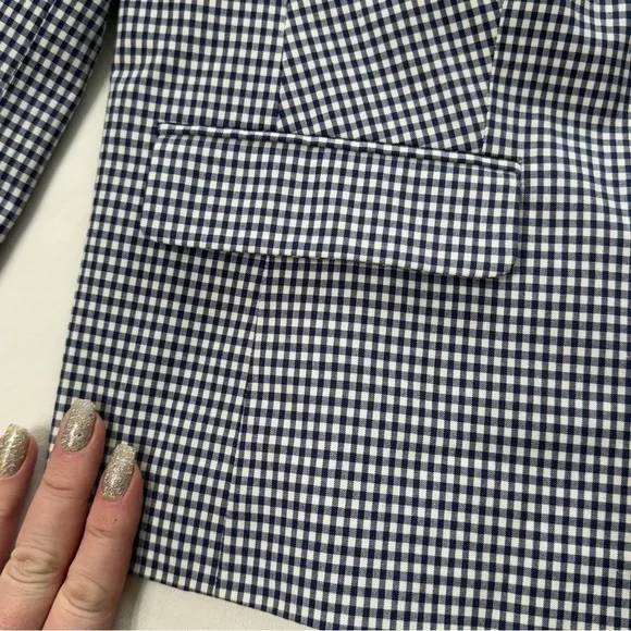 Talbots Gingham Check Blazer Jacket Blue &amp; White Print Size 10