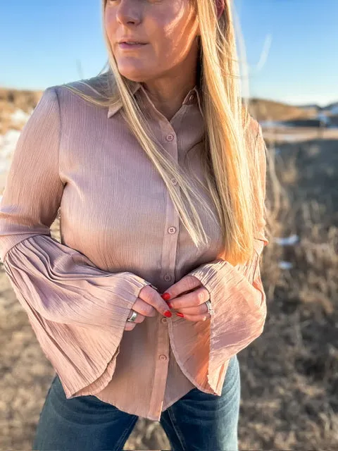 The Marfa Metallic Bell Sleeve Blouse