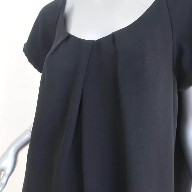 Theory Blouse Besette Black Pleated Crepe Size Large Short Sleeve Top