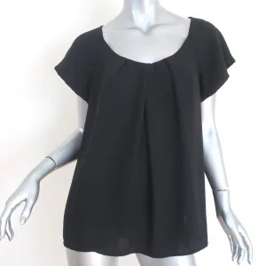 Theory Blouse Besette Black Pleated Crepe Size Large Short Sleeve Top