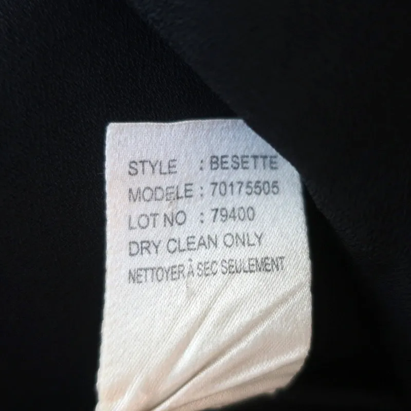 Theory Blouse Besette Black Pleated Crepe Size Large Short Sleeve Top