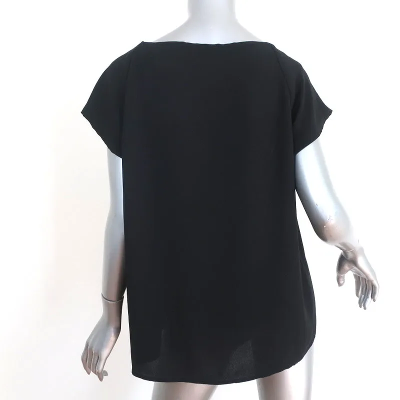 Theory Blouse Besette Black Pleated Crepe Size Large Short Sleeve Top