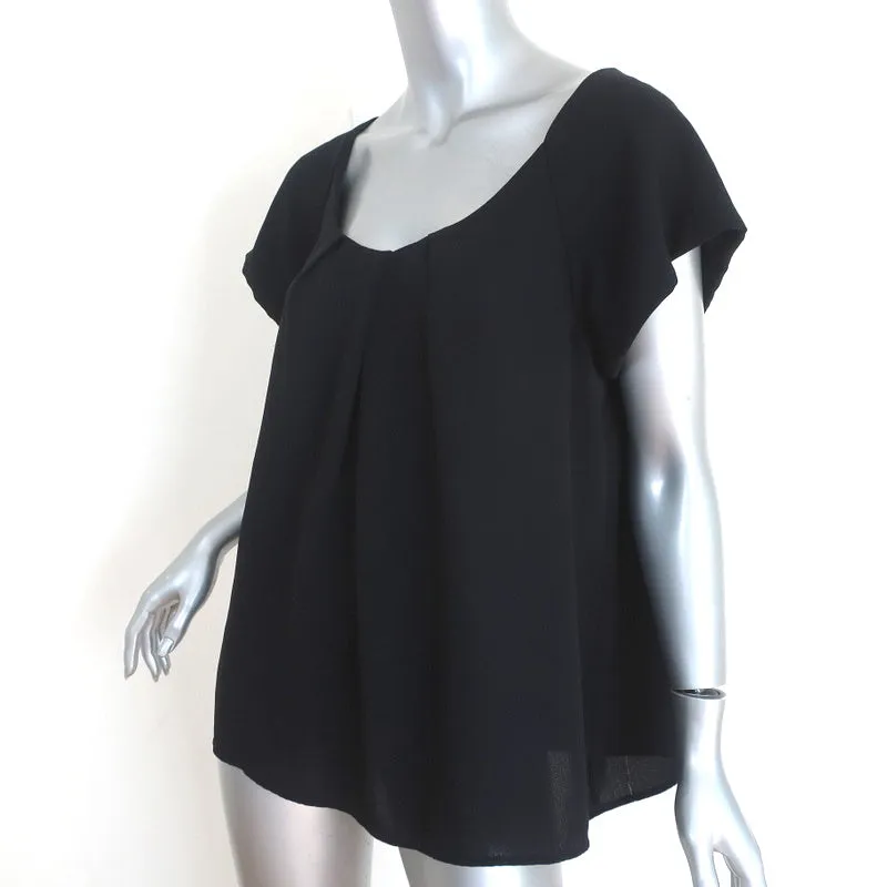 Theory Blouse Besette Black Pleated Crepe Size Large Short Sleeve Top