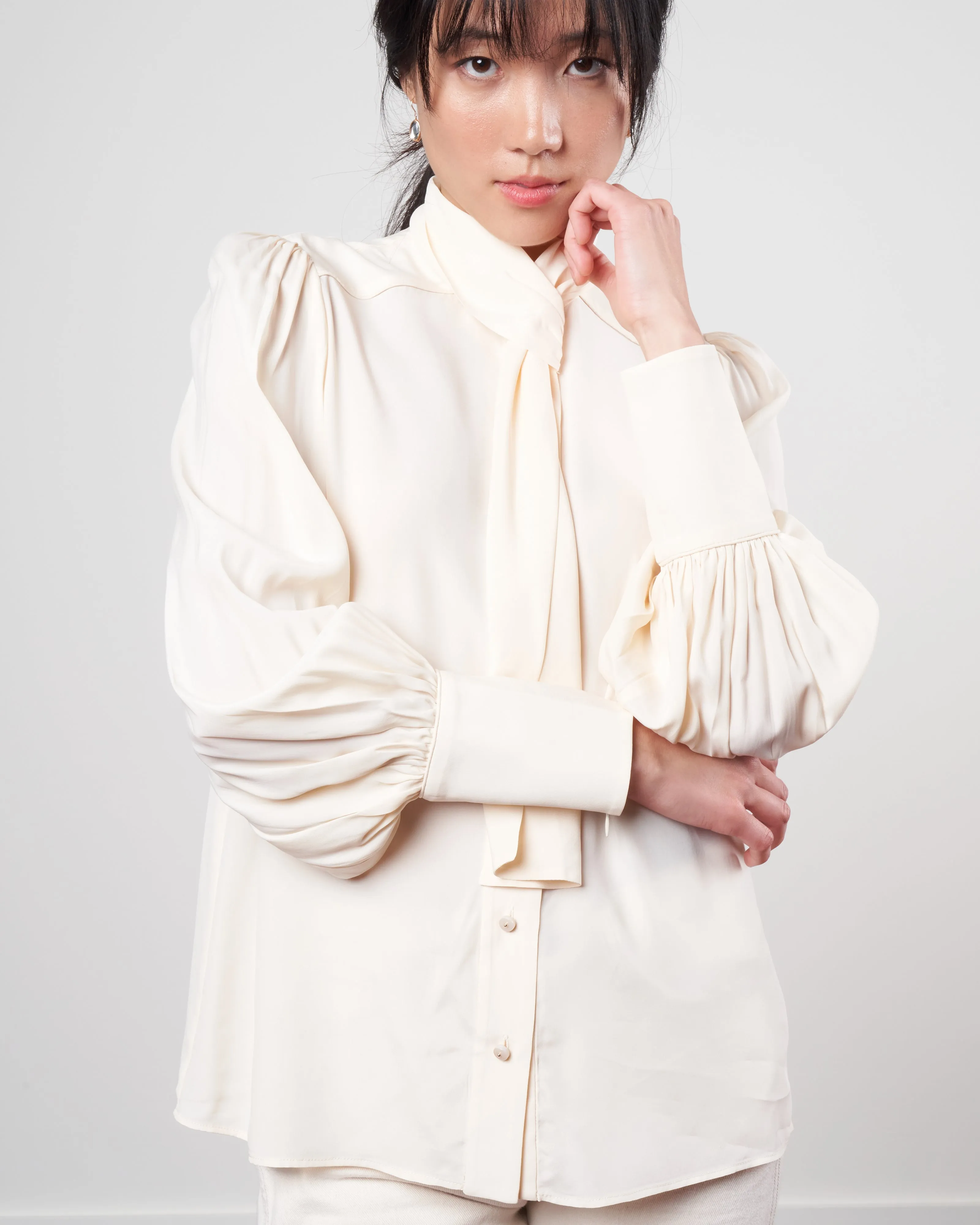 tie neck blouse - cream