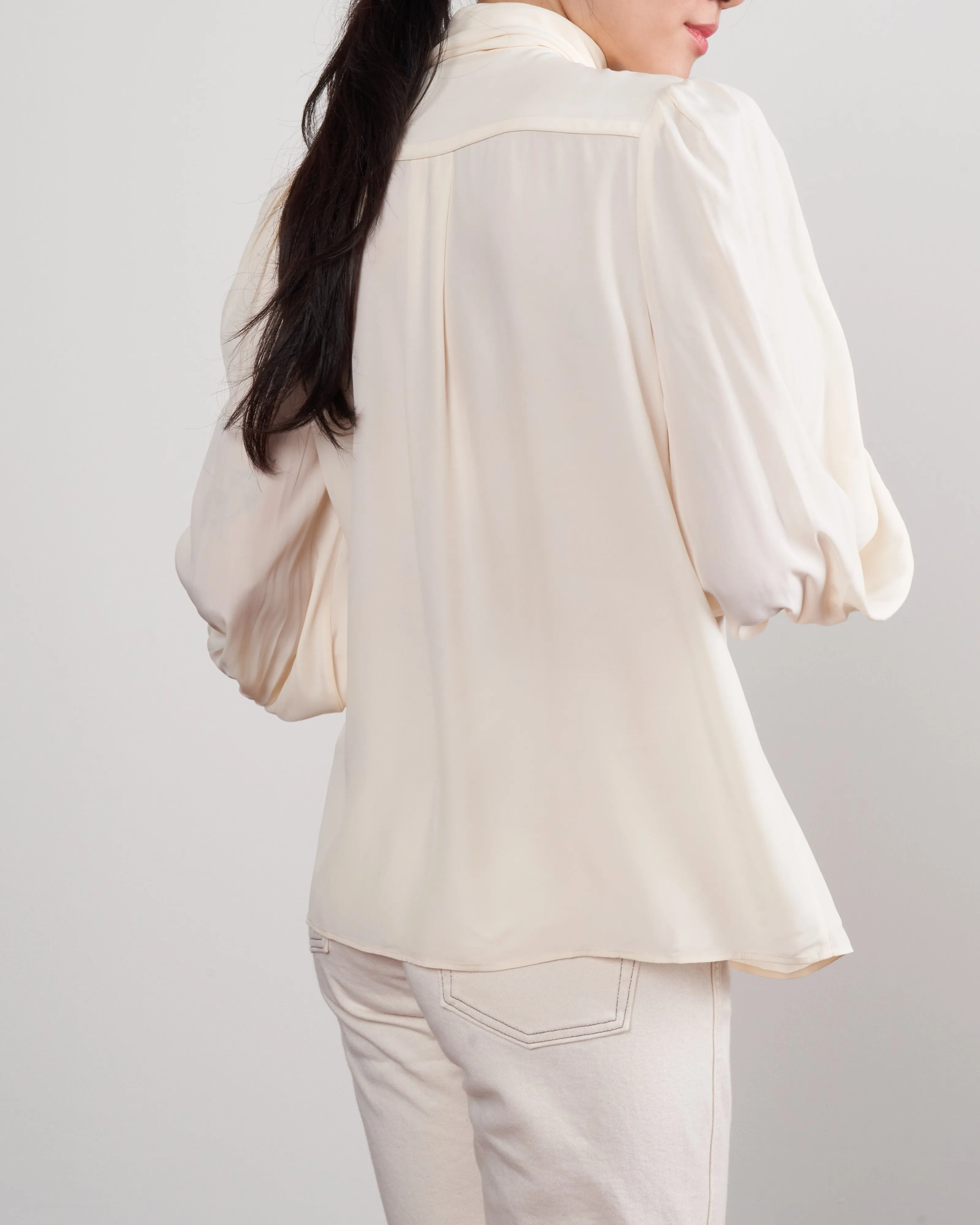 tie neck blouse - cream