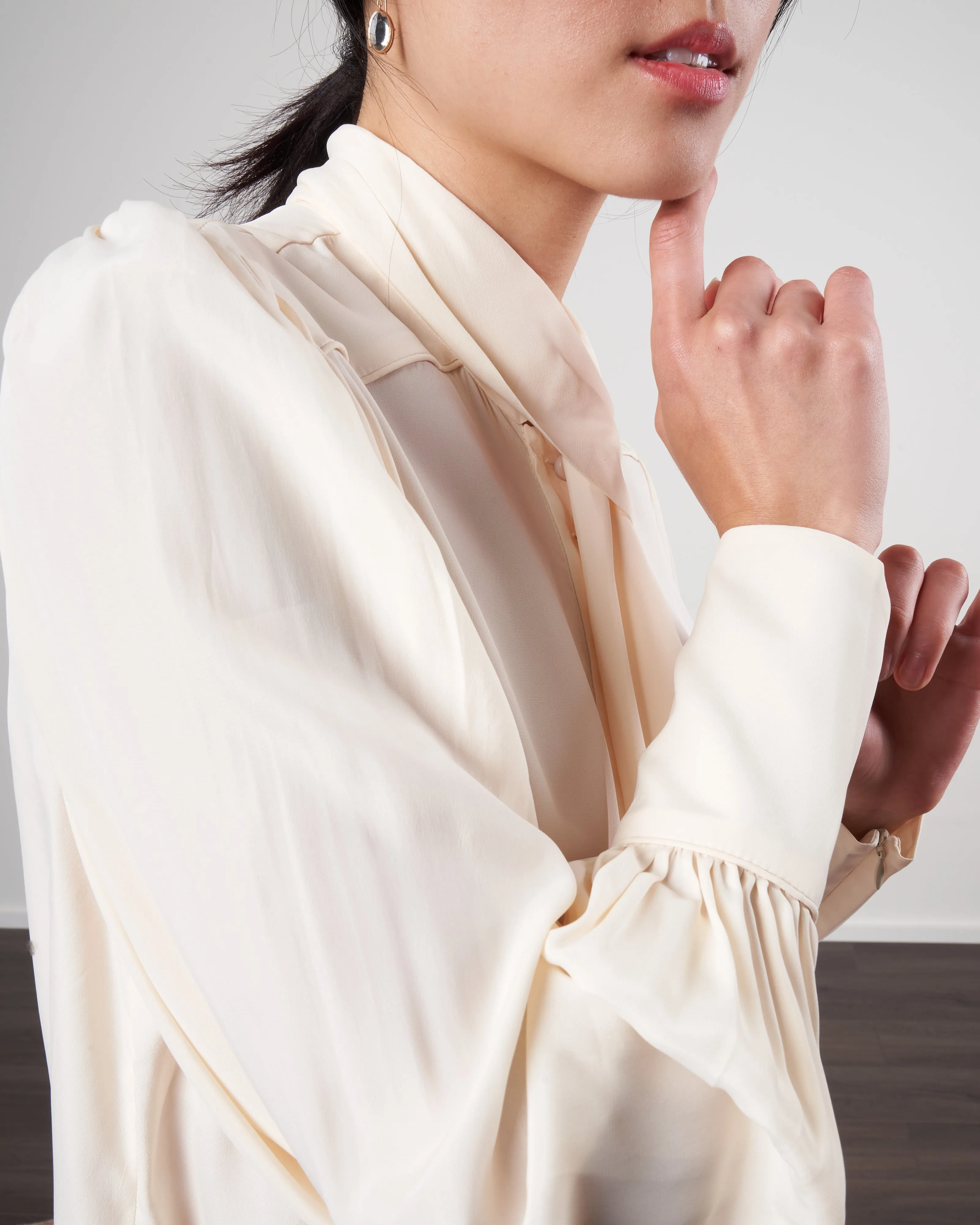 tie neck blouse - cream