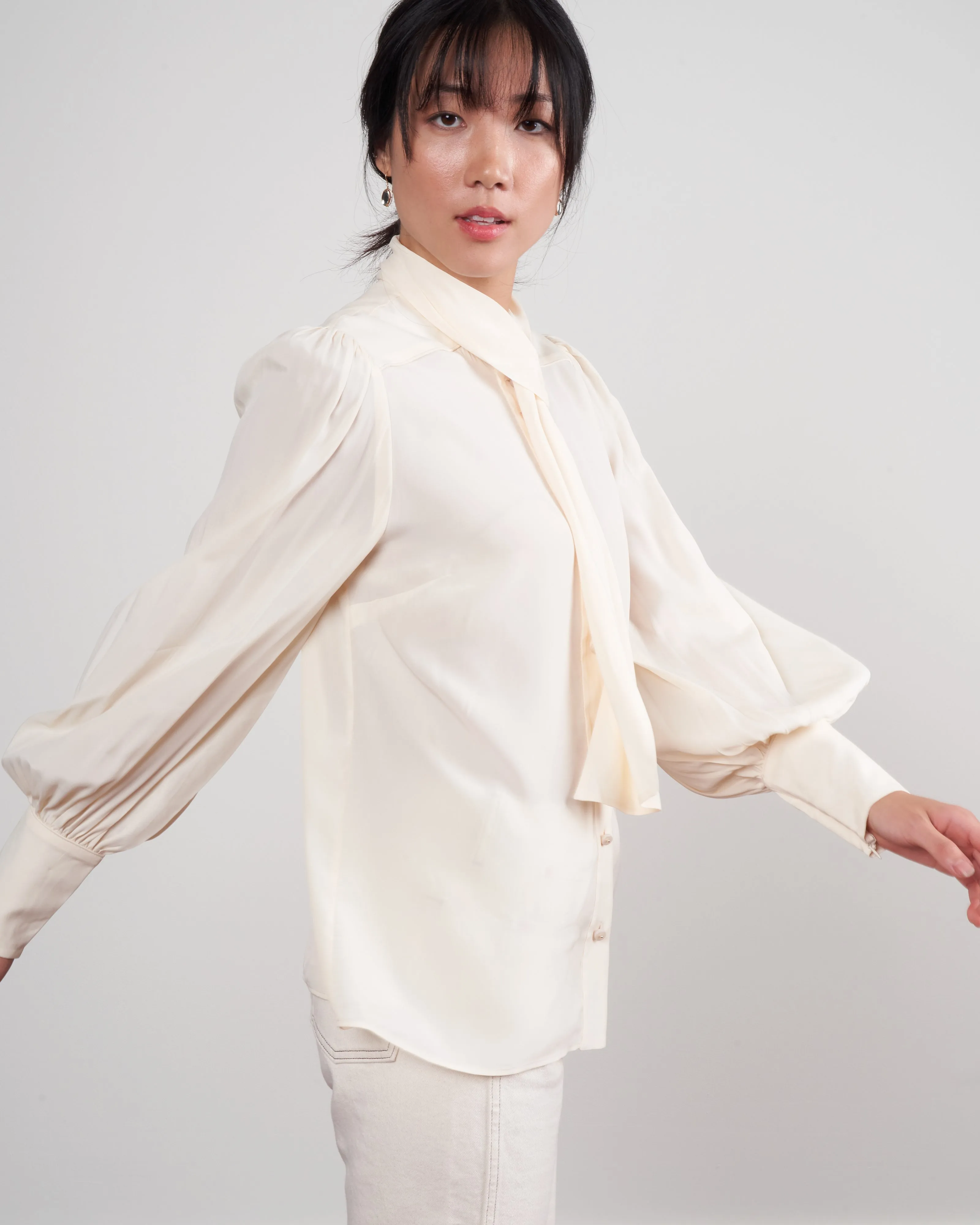 tie neck blouse - cream