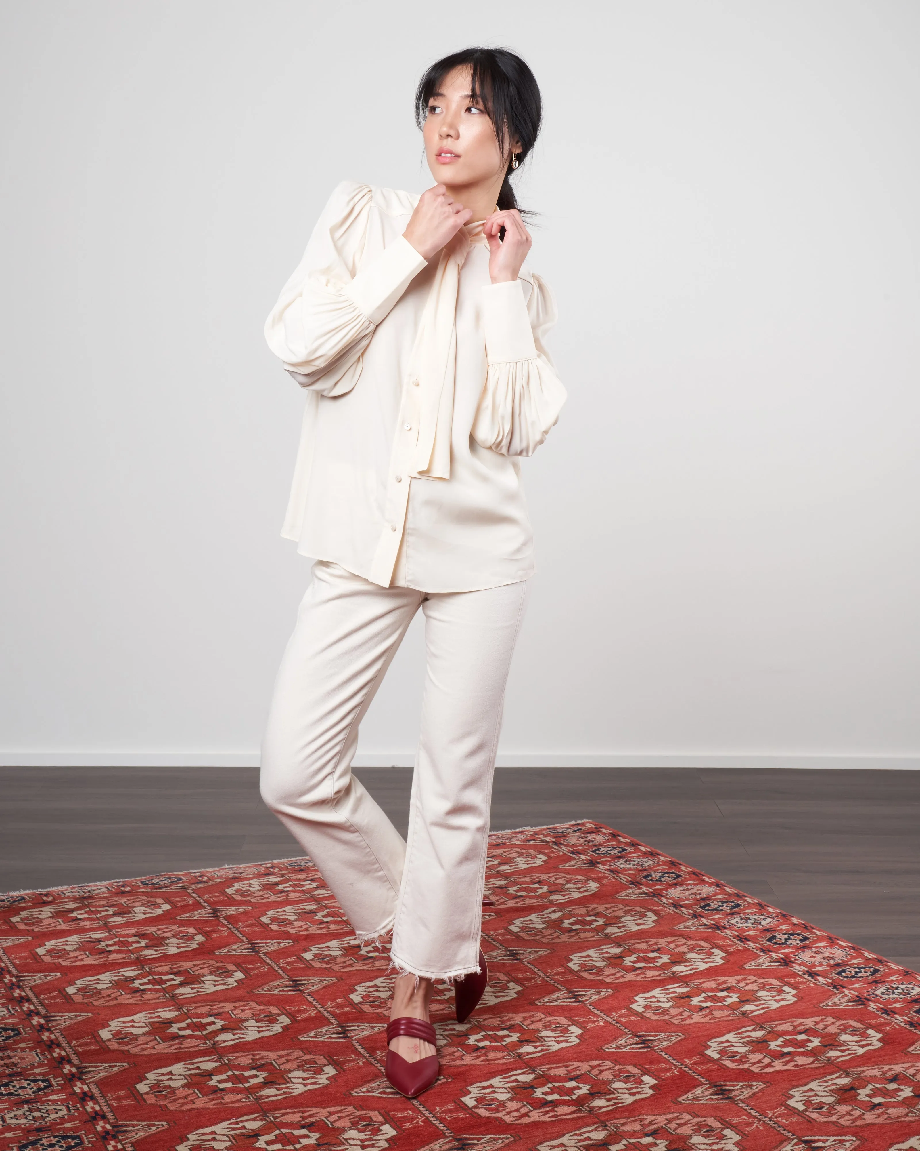 tie neck blouse - cream