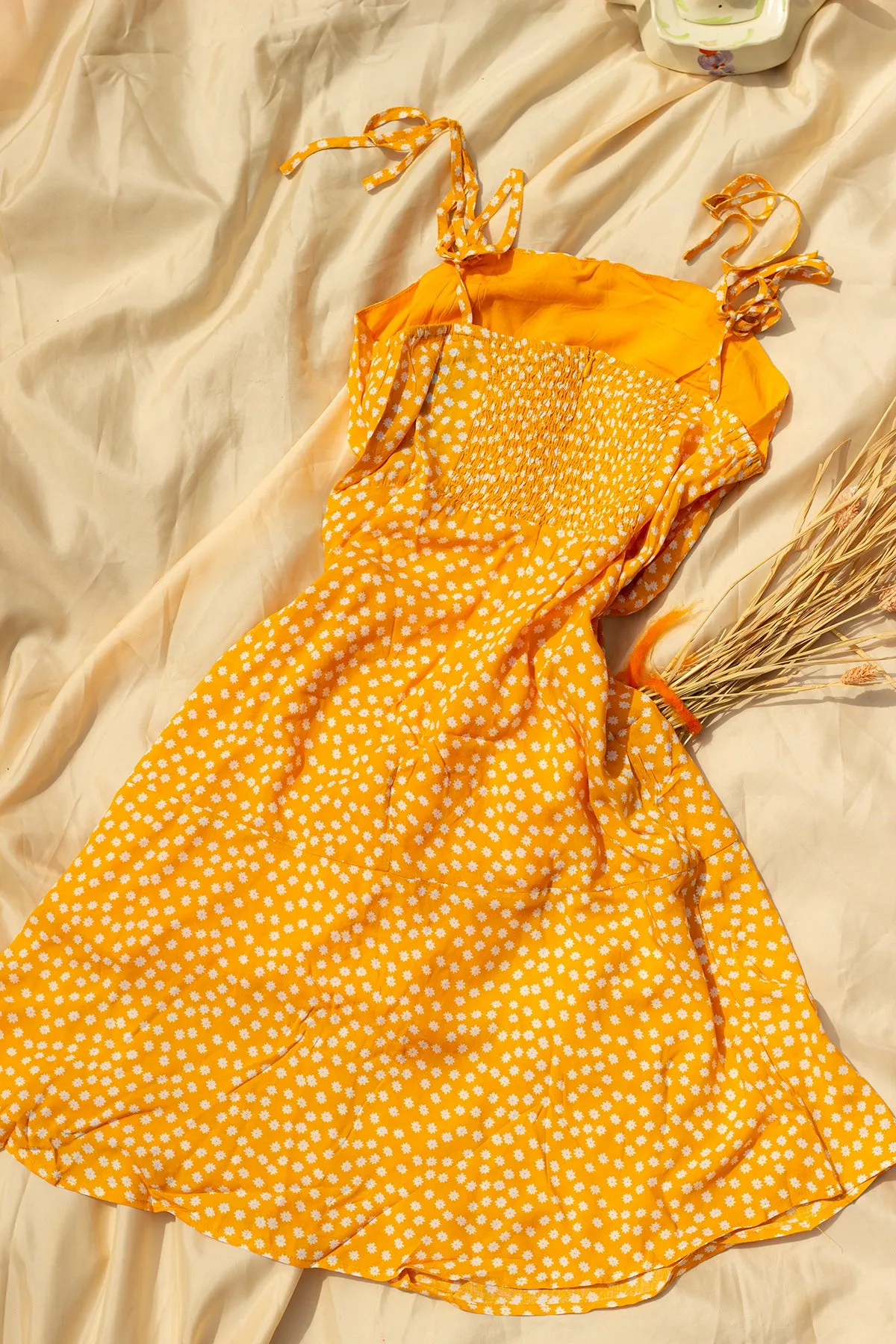 Tie Shoulder Micro Floral Print Day Dress
