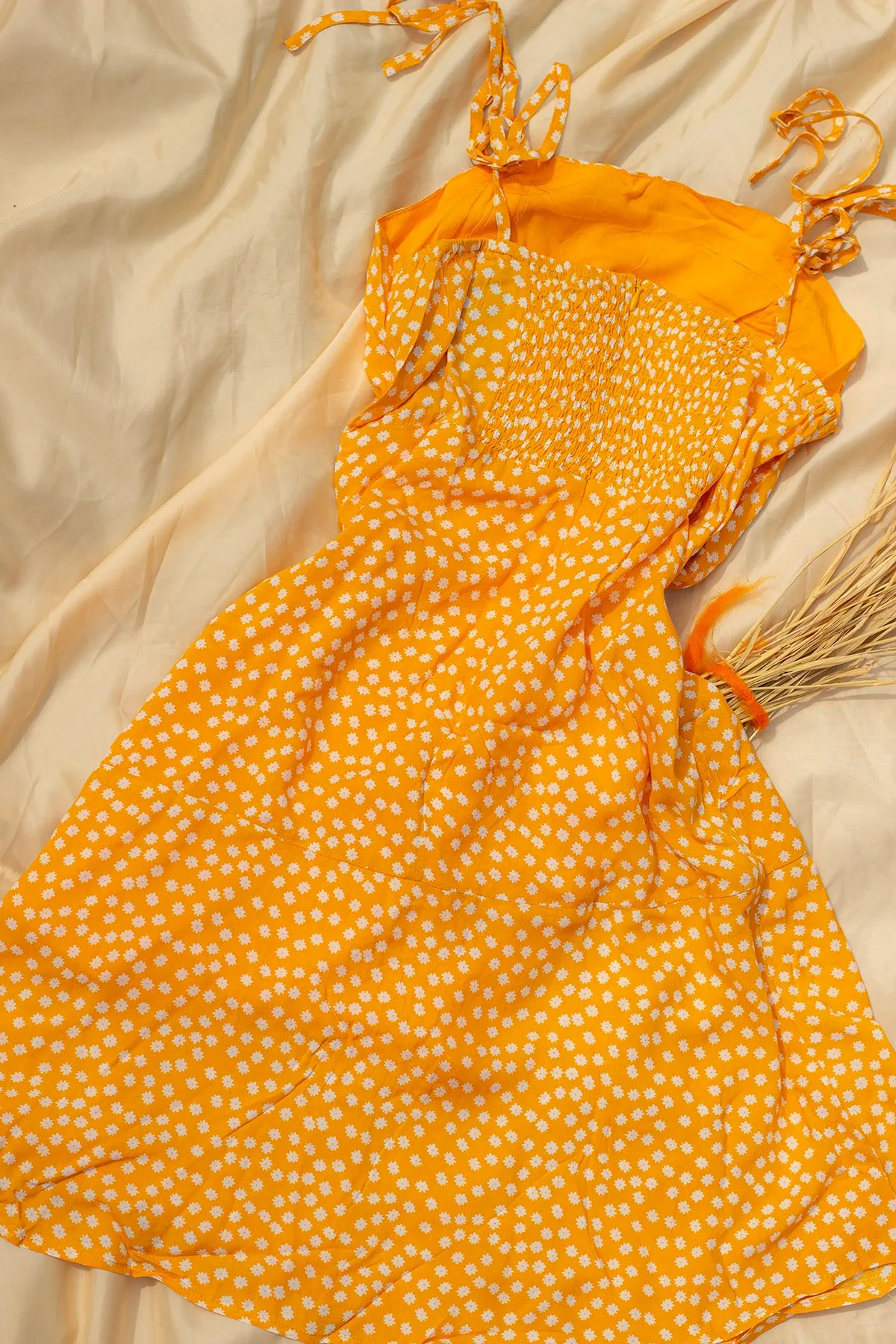 Tie Shoulder Micro Floral Print Day Dress