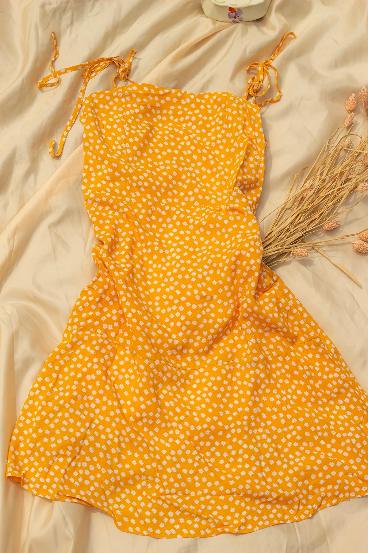 Tie Shoulder Micro Floral Print Day Dress