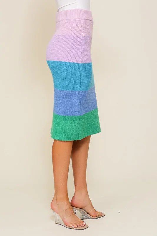 TIMING Junior High-Waisted Midi Sweater Multicolor Skirt