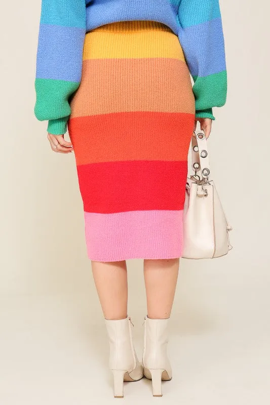 TIMING Junior High-Waisted Midi Sweater Multicolor Skirt