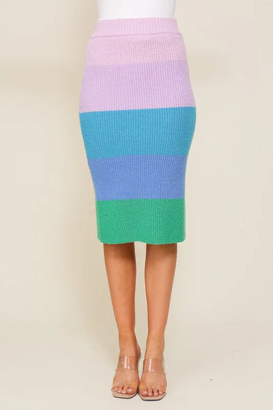TIMING Junior High-Waisted Midi Sweater Multicolor Skirt