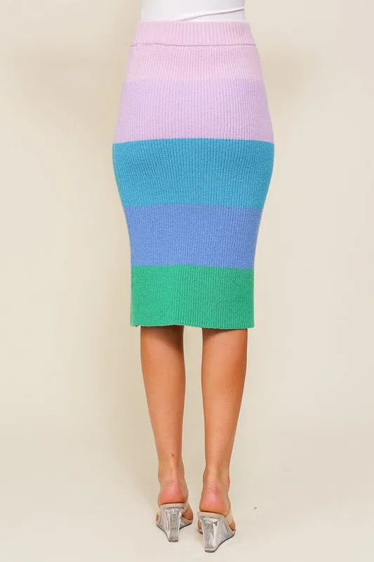 TIMING Junior High-Waisted Midi Sweater Multicolor Skirt