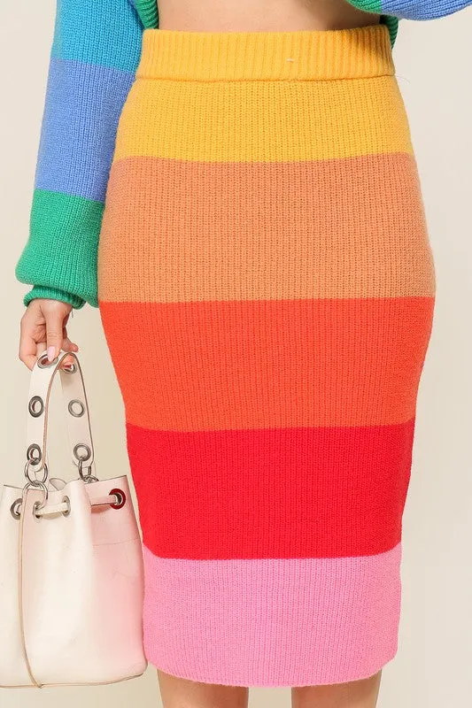 TIMING Junior High-Waisted Midi Sweater Multicolor Skirt