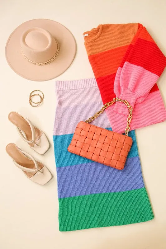 TIMING Junior High-Waisted Midi Sweater Multicolor Skirt