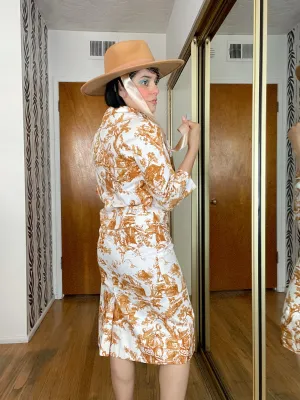 Toile De Jouy Novelty Vintage 50s Blazer Skirt Vera Maxwell Lord & Taylor Fits Sizes XXS-XS