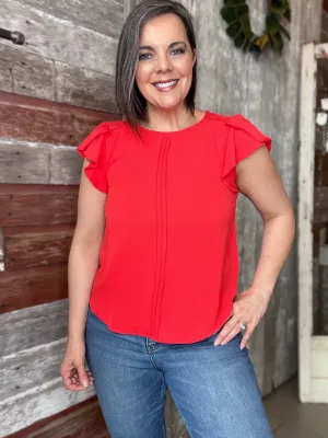 Tomato Red Short Sleeve Blouse