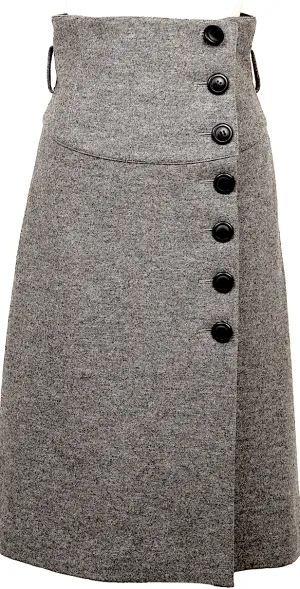 UNTITLED JAPAN. Grey Wool Angora High Waisted Button Wrap Skirt