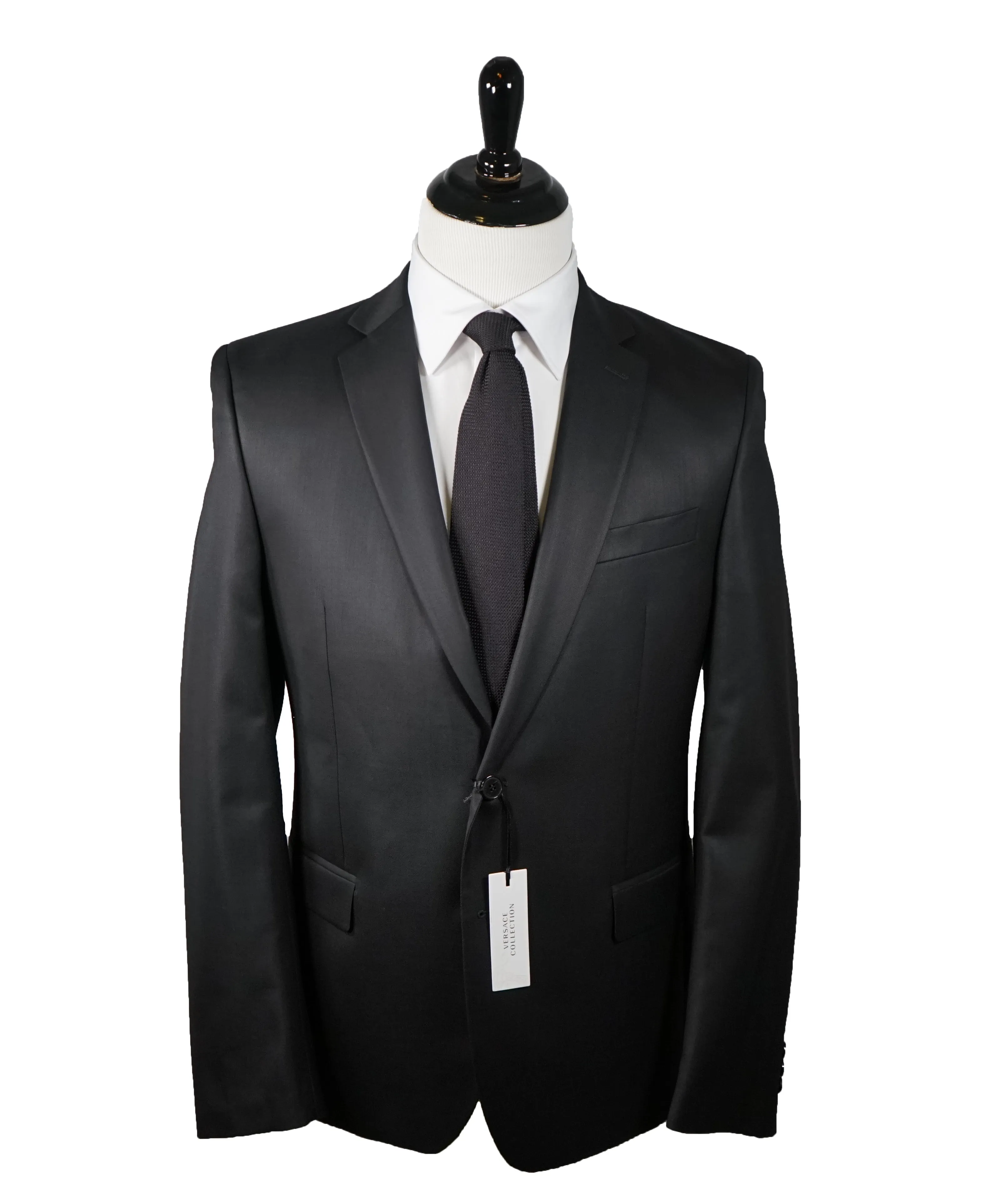 VERSACE COLLECTION - Notch Lapel  Black Suit With Muted Sheen - 44R