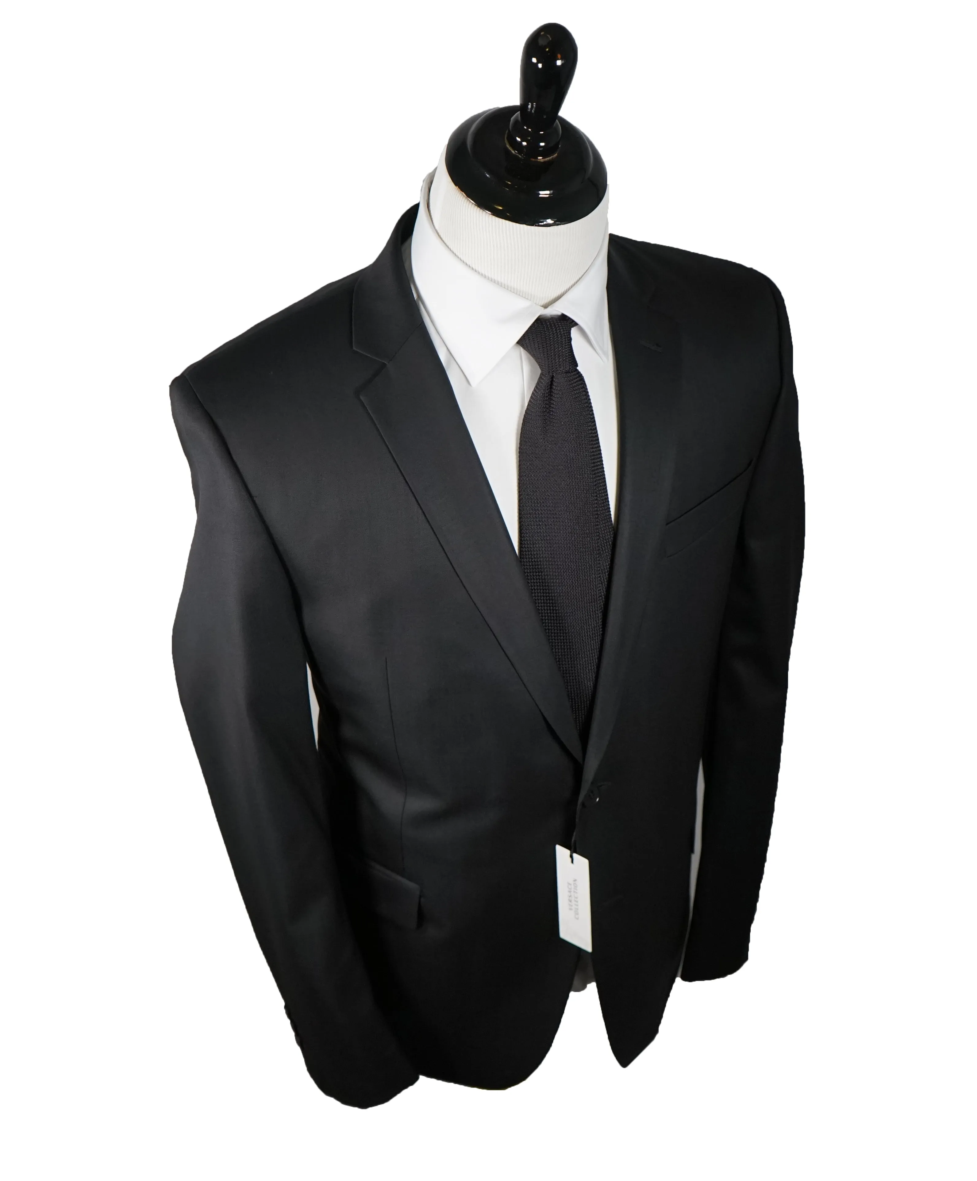 VERSACE COLLECTION - Notch Lapel  Black Suit With Muted Sheen - 44R