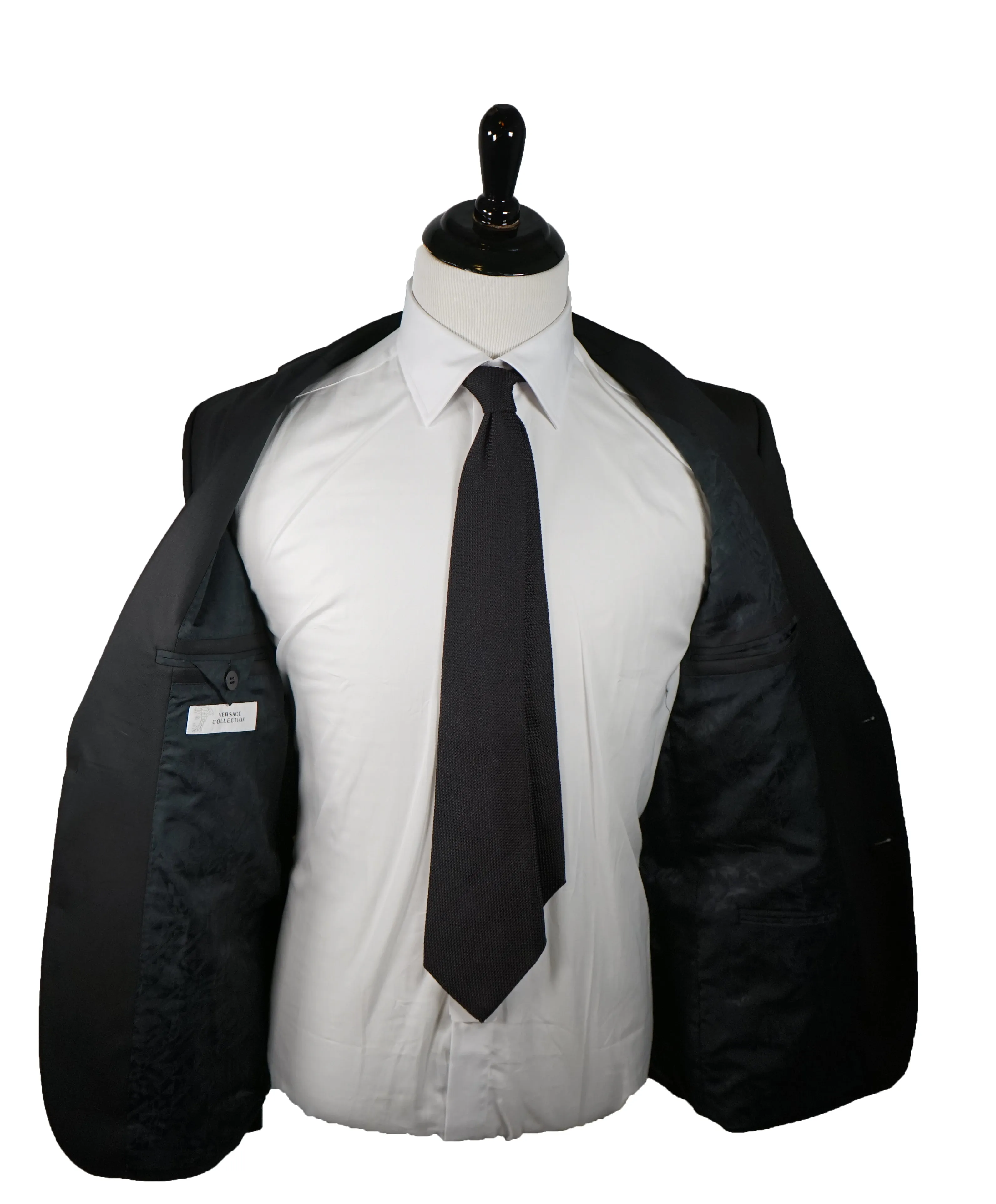 VERSACE COLLECTION - Notch Lapel  Black Suit With Muted Sheen - 44R