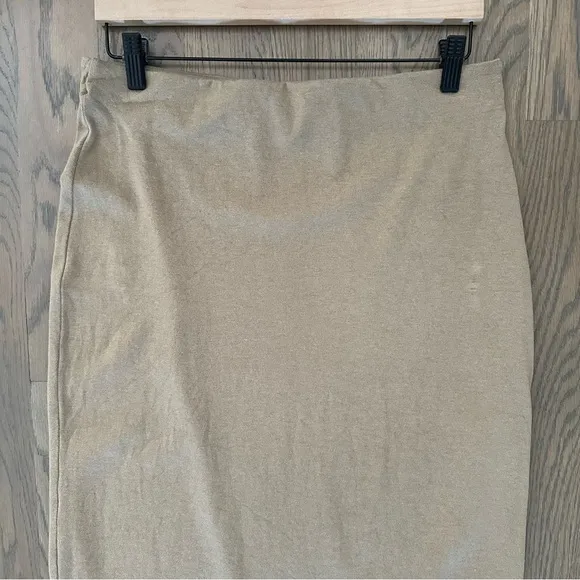 Vince Overlap Side-Drape Midi Knit High Rise Skirt in Dark Wheat Tan Size Medium