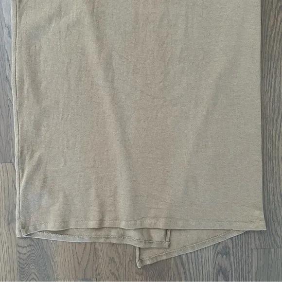 Vince Overlap Side-Drape Midi Knit High Rise Skirt in Dark Wheat Tan Size Medium