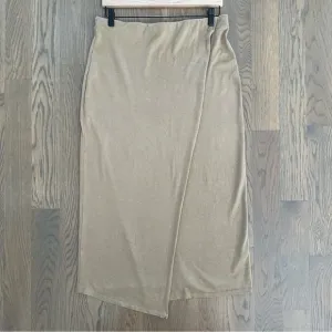 Vince Overlap Side-Drape Midi Knit High Rise Skirt in Dark Wheat Tan Size Medium