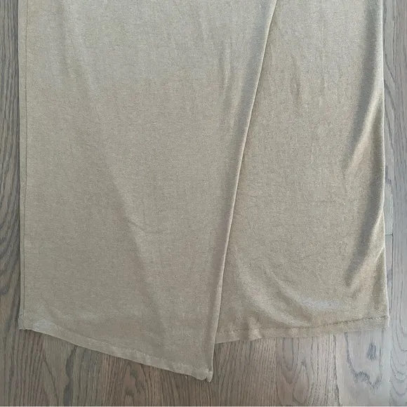 Vince Overlap Side-Drape Midi Knit High Rise Skirt in Dark Wheat Tan Size Medium
