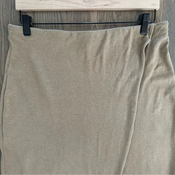 Vince Overlap Side-Drape Midi Knit High Rise Skirt in Dark Wheat Tan Size Medium